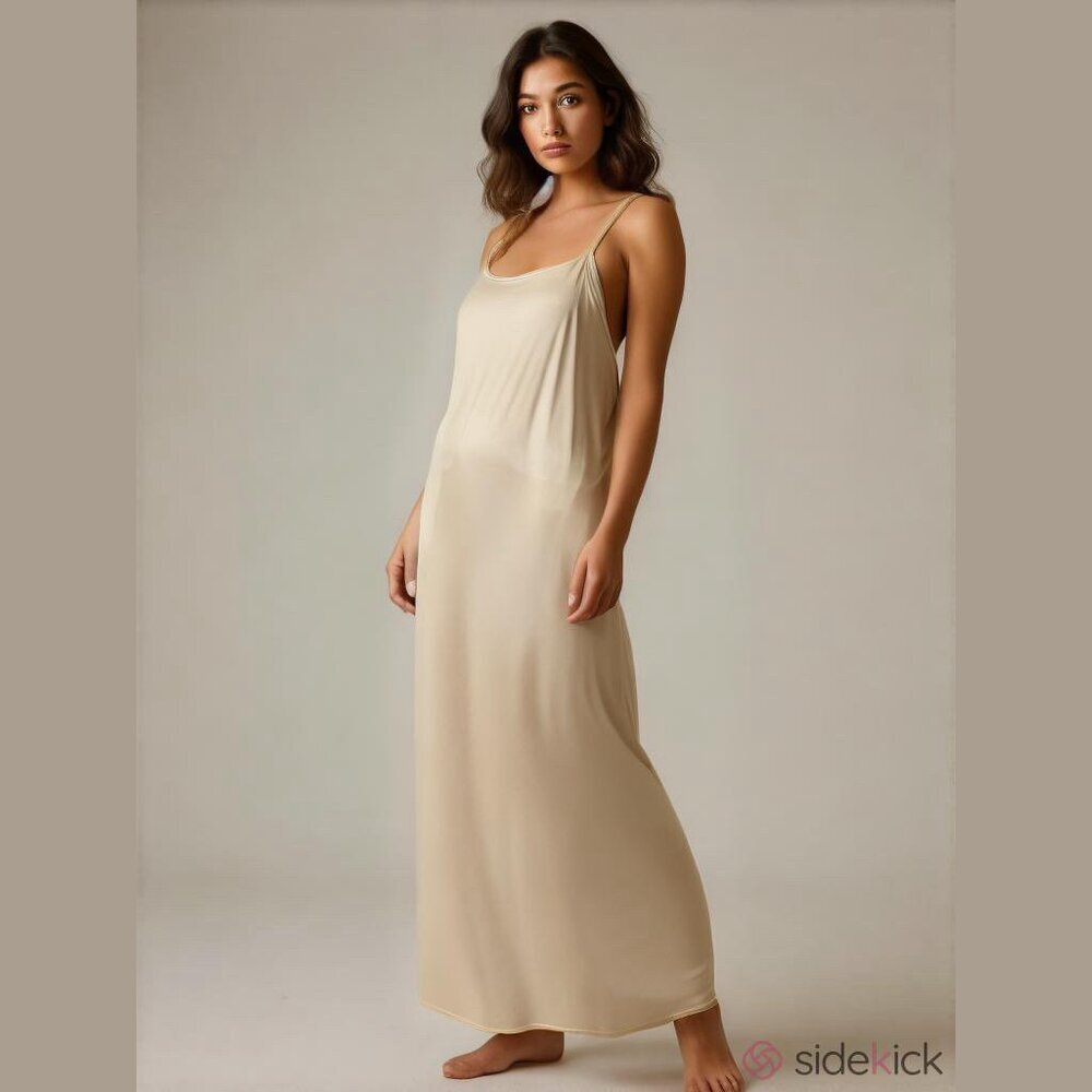 Vintage Vanity Fair Cream Silky Womens Maxi Slip Dress Size Small Intimates
